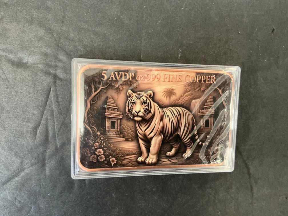5 oz .999 fine copper colorized tiger bar