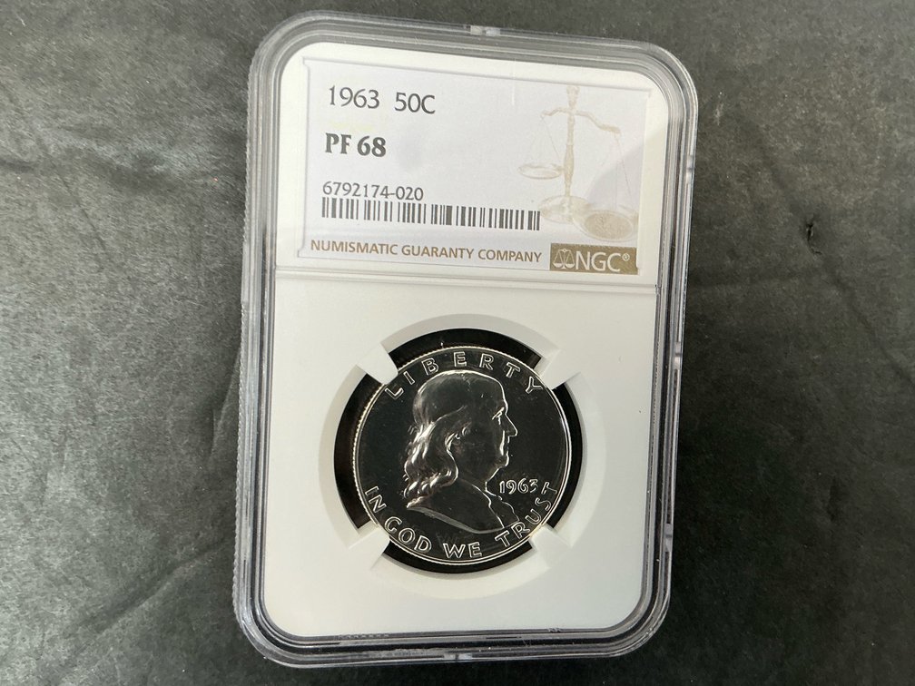1963 Franklin half dollar graded NGC PF 68