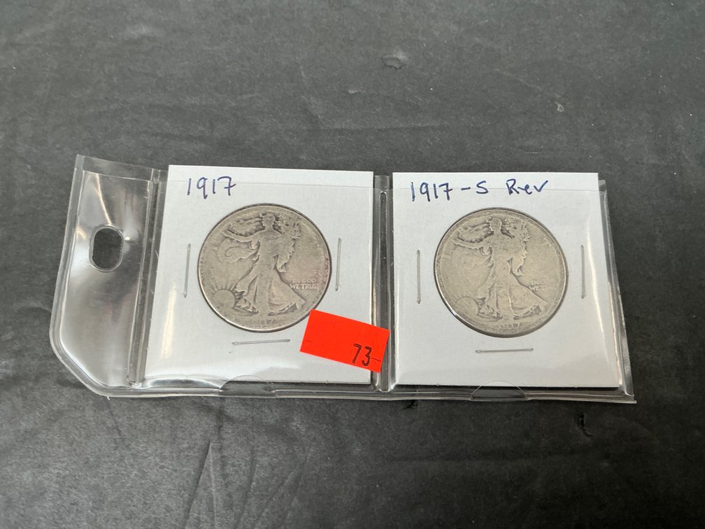 2 1917 Walking Liberty half dollar coins