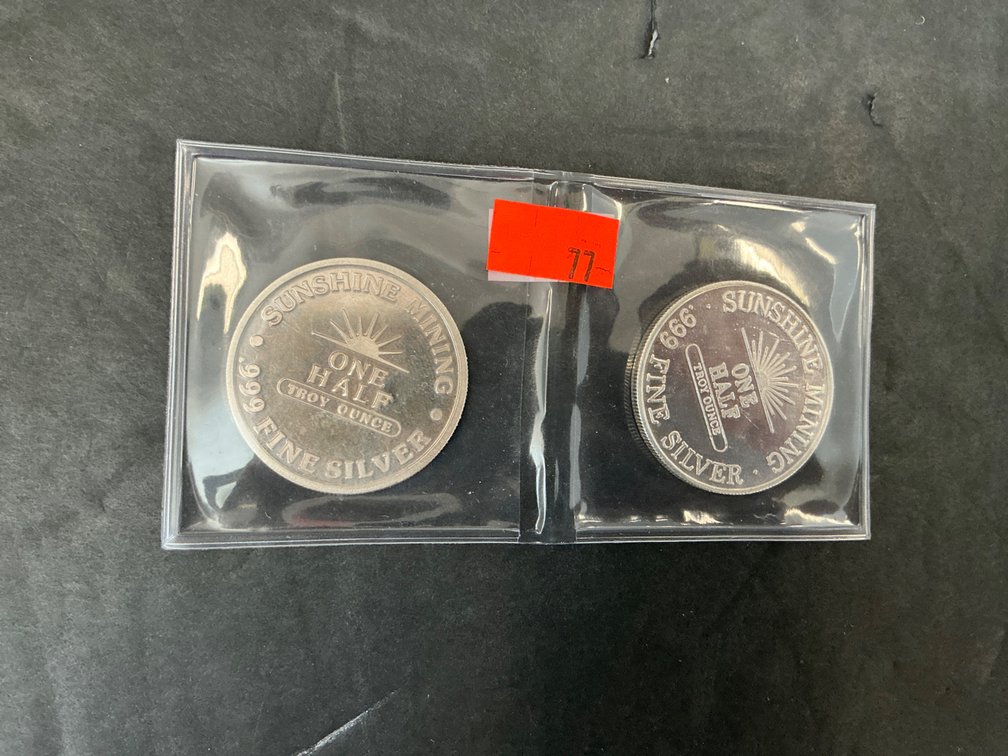 2 Sunshine Mining 1/2 troy oz .999 fine silver rounds