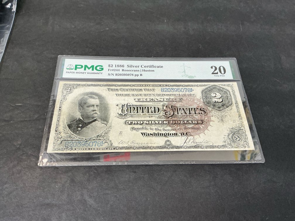 PMG graded 1886 $2 silver certificate Fr#244  - Less than 250 known