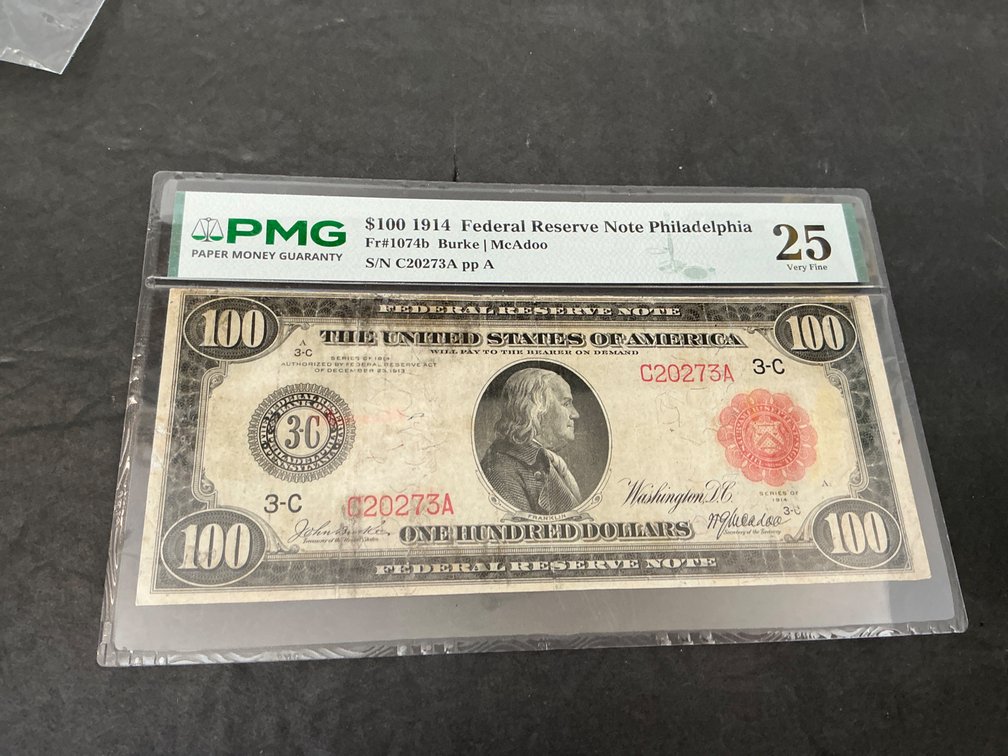 1914 $100 Federal Reserve Note Philadelphia PMG 25 (only 29 known examples)