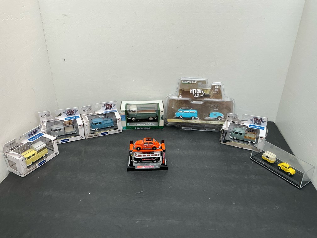 Grouping of die-cast Volkswagen model vehicles