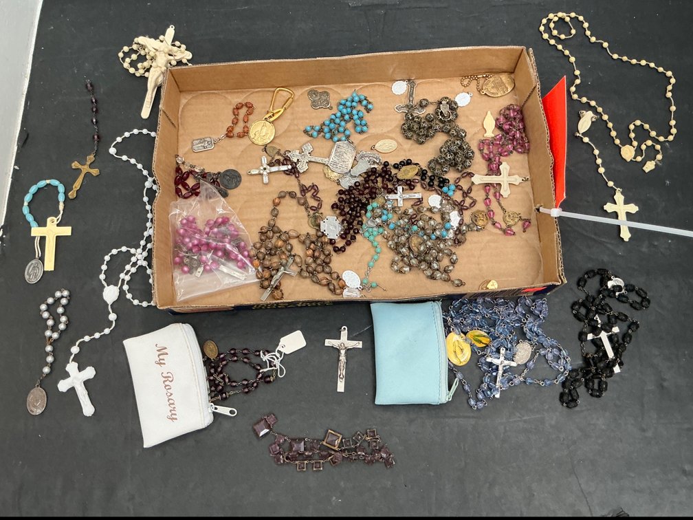 Grouping of rosaries, crucifixes & religious medals