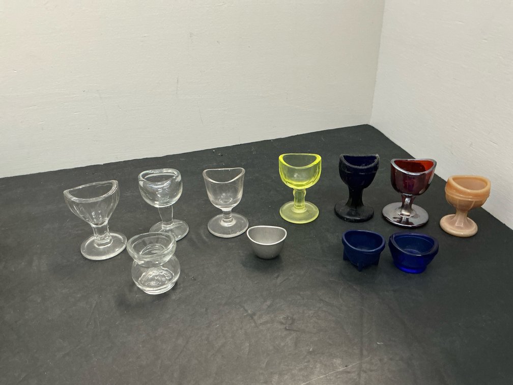 Glass & metal eye wash cups in assorted colors