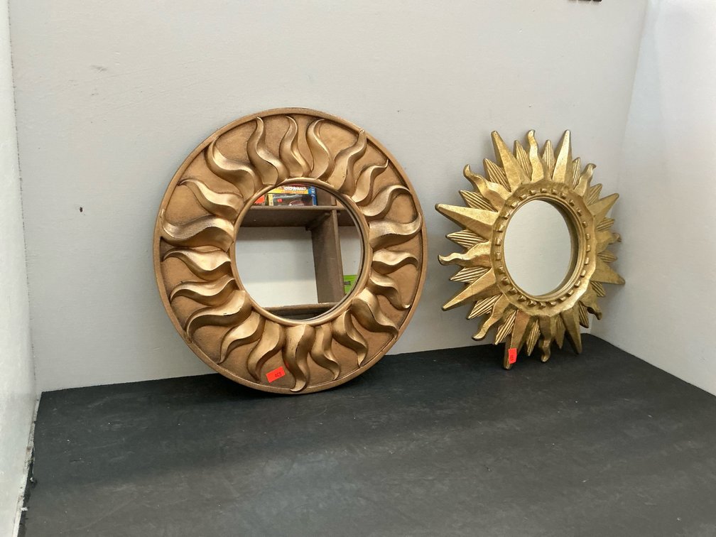 2 gold-tone sunburst wall mirror & wall shelf