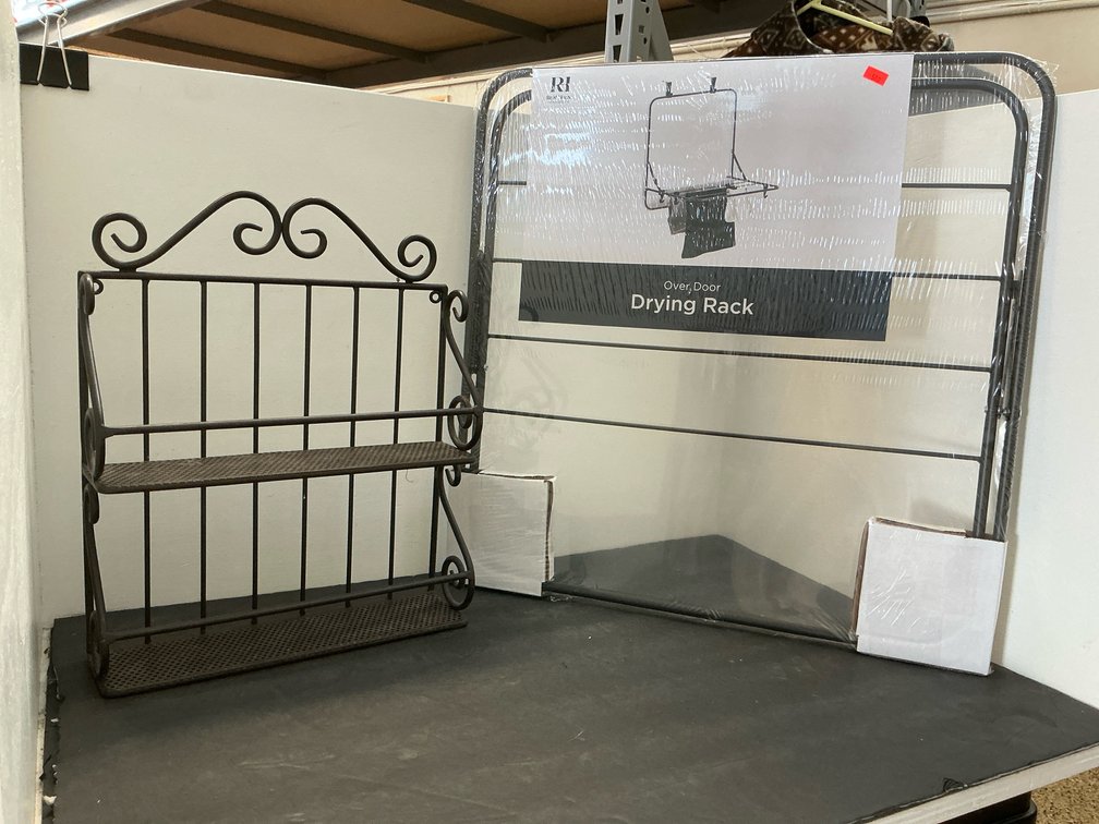 Metal 2-tier wall shelf & over-the-door drying rack