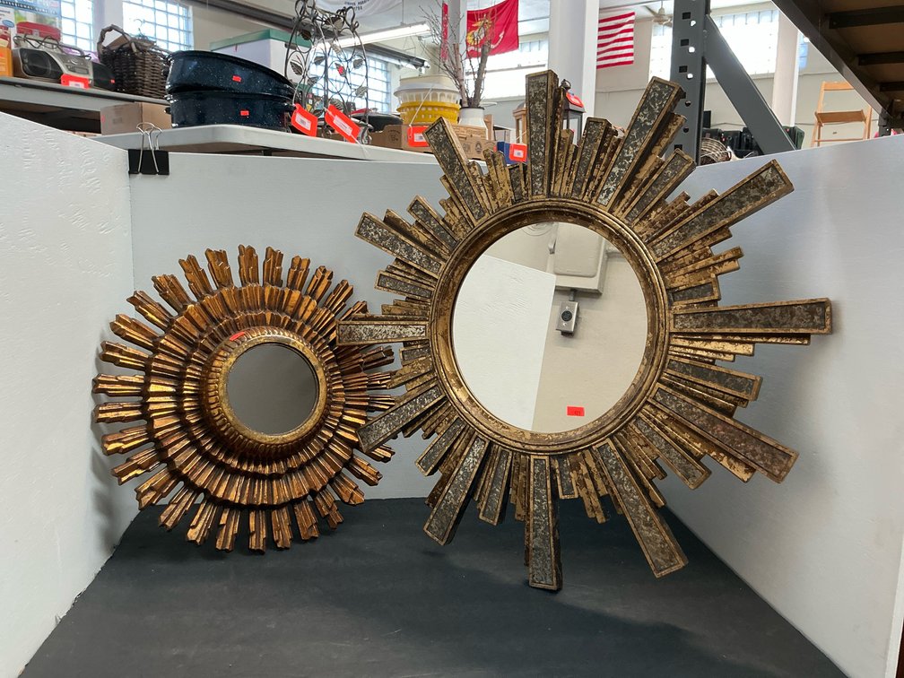 Pair of gilded sunburst wall mirrors