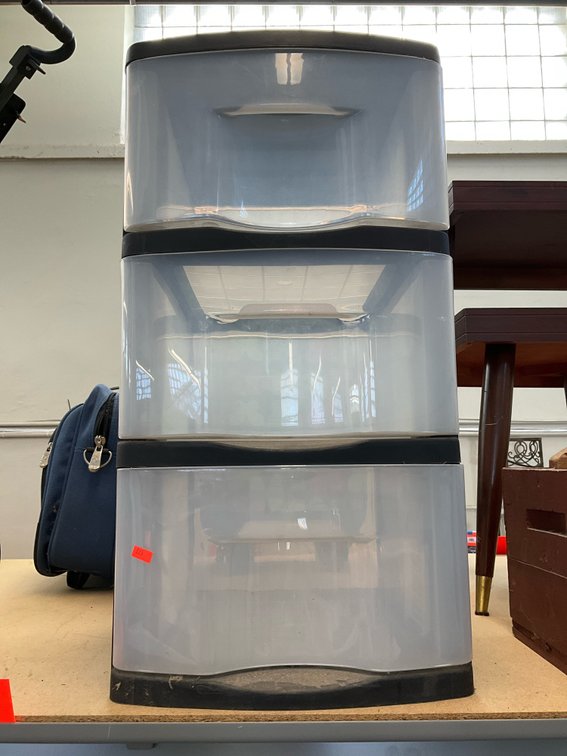 3-drawer plastic storage cart with black frame
