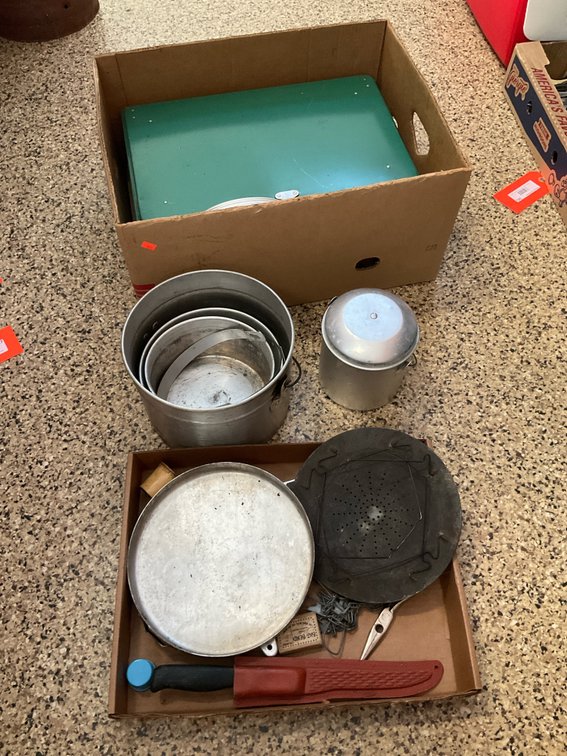 Camp stove, aluminum nesting cookware & accessories