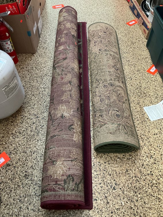 Pair of floral area rugs in burgundy & green