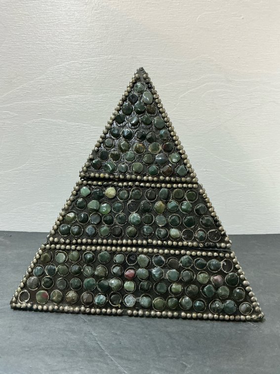 Triangular hinged trinket box with stone cabochons
