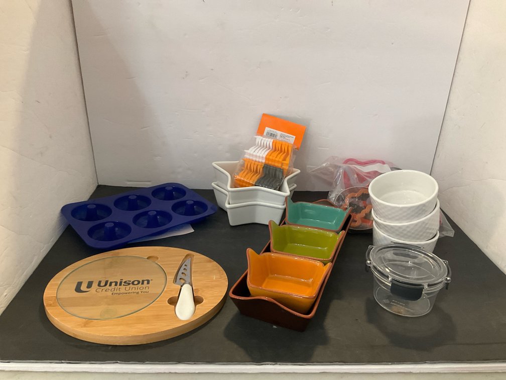 Kitchenware grouping with cheese board, ramekins & more - Kitchen