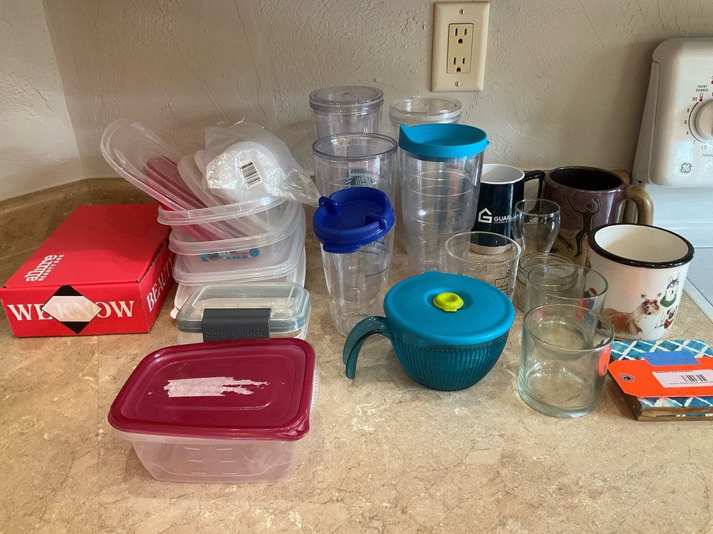Assorted drinkware & food storage containers - Kitchen