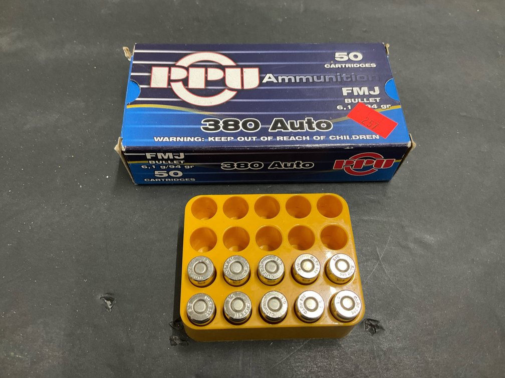 Grouping of .380 Auto centerfire ammunition