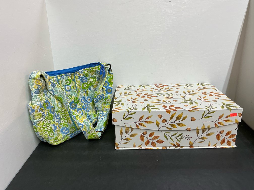 Floral quilted handbag & patterned storage box