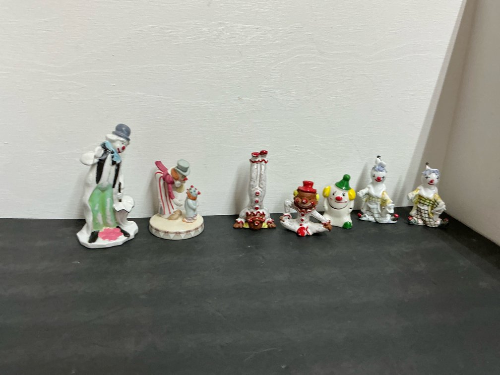 Grouping of ceramic clown figurines