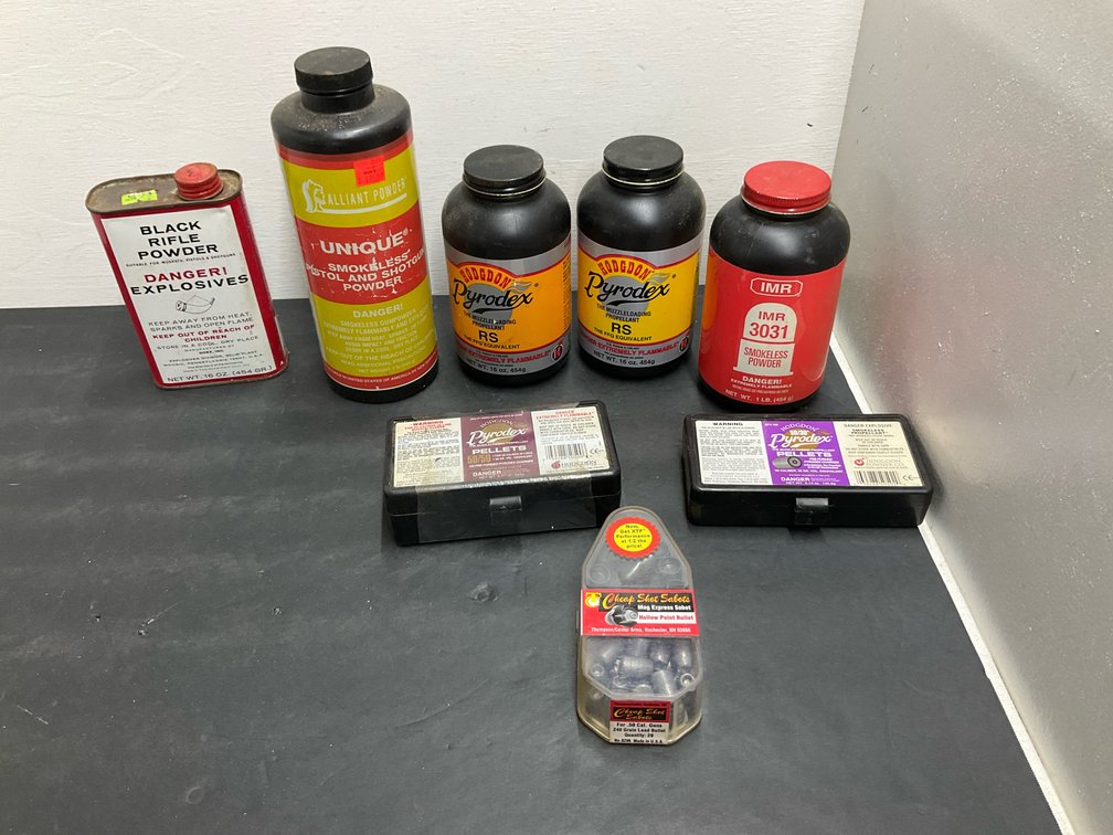 Grouping of powder, Pyrodex pellets & sabots