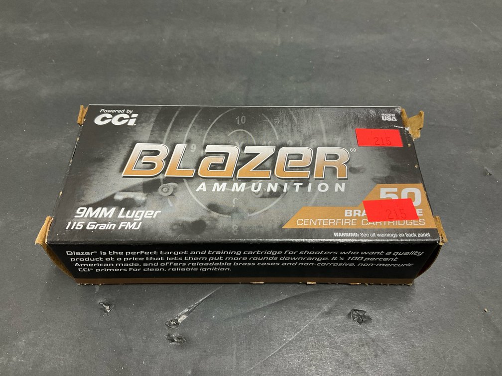 50 rounds Blazer 9mm Luger 115 grain FMJ ammunition