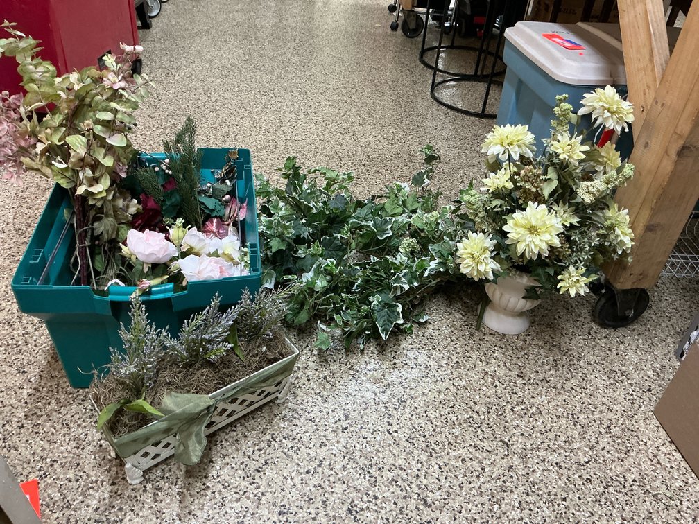 Artificial floral arrangements & greenery with storage tote