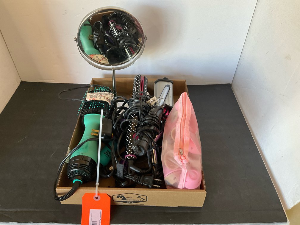 Grouping of hair styling tools & vanity mirror - Living Room