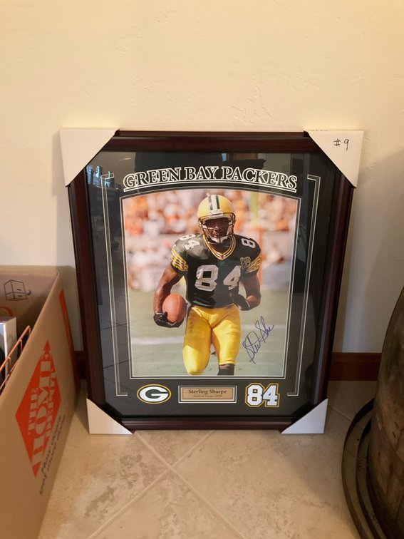 Sterling Sharpe autographed Green Bay Packers framed photo - Basement Living & Bar Area
