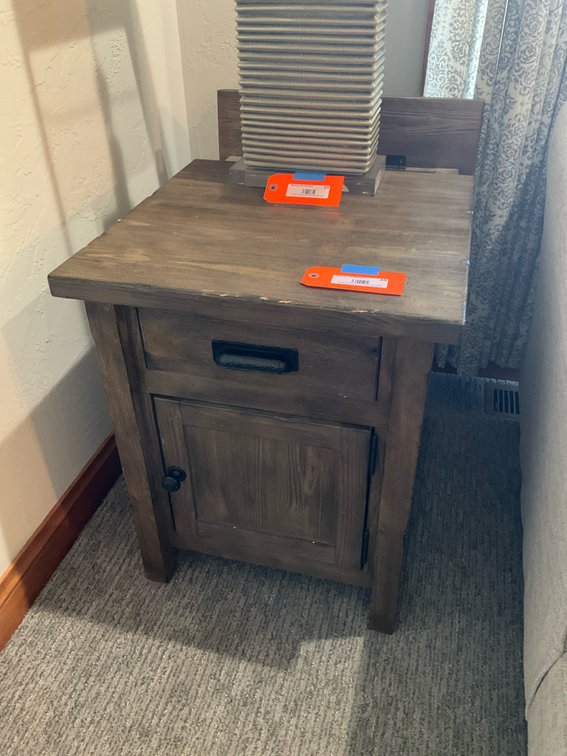 2 Kincaid rustic weathered wood side tables - Living Room