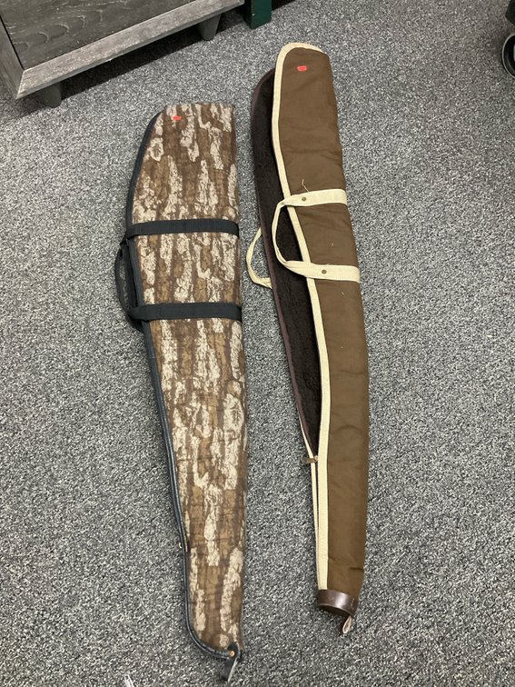 Pair of soft long gun cases in camo & brown
