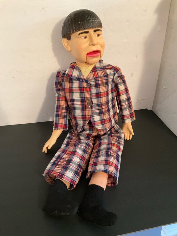 Horsman ventriloquist dummy in plaid suit - Basement Living & Bar Area