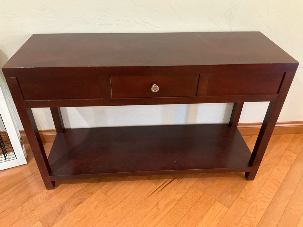 Dark wood console table with drawer & lower shelf - Hallway