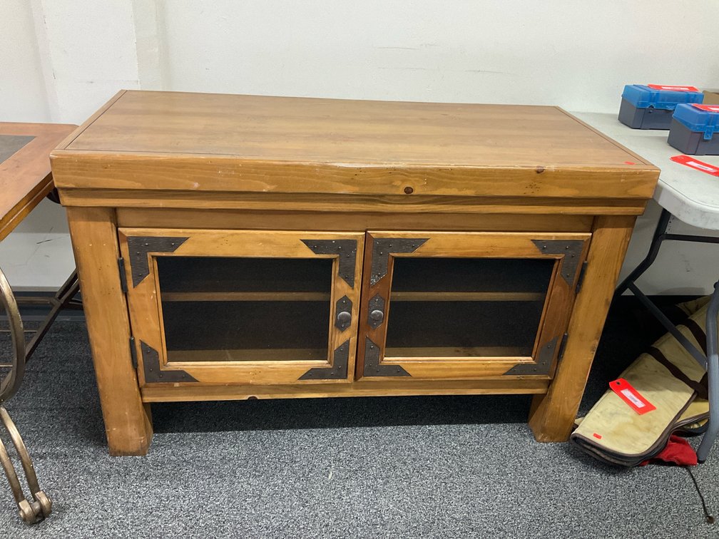 Rustic wood 2-door media console with iron hardware 46” x 21” x 31”