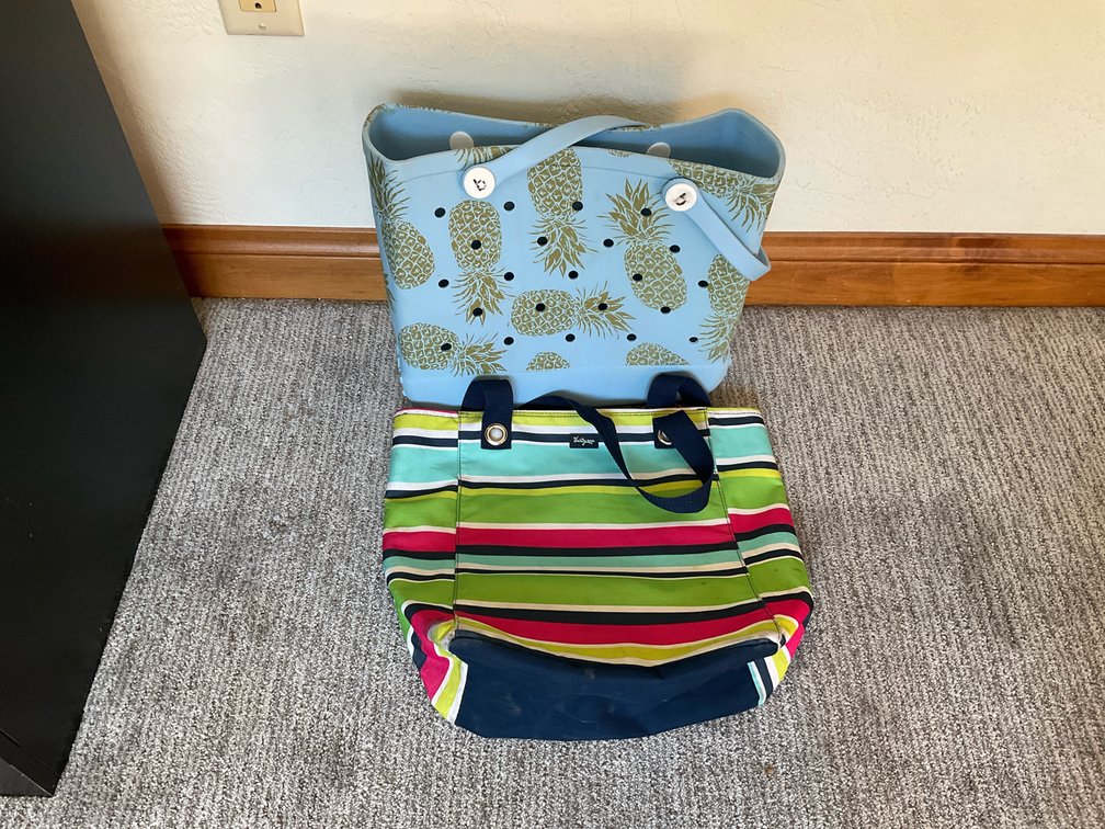 Pair of tote bags: molded pineapple & striped fabric - Bedroom