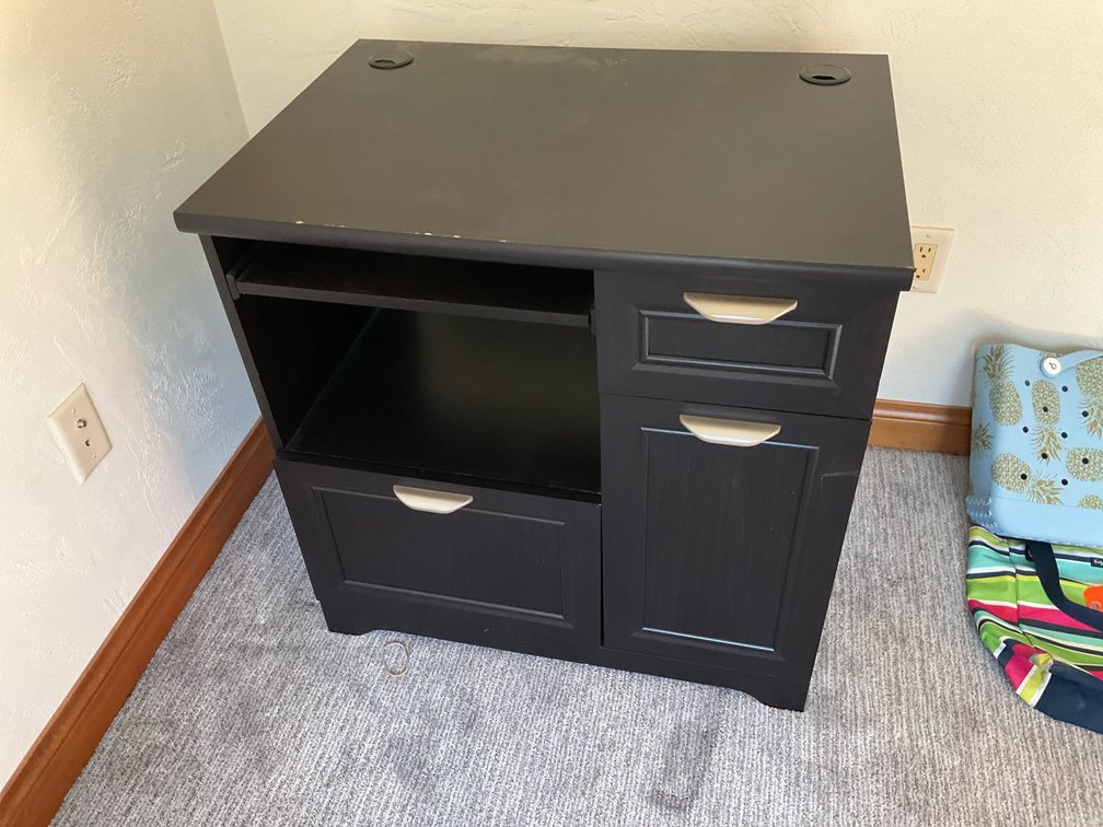 Black laminate computer desk with drawers & cabinet - Bedroom