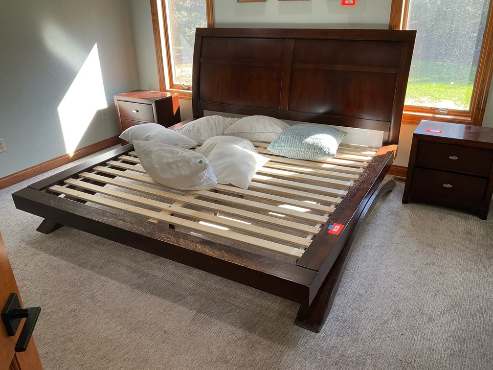 King size wood platform bed frame with headboard - Master Bedroom
