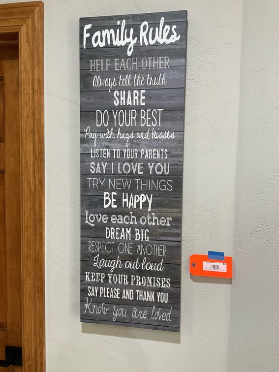 Family Rules vertical canvas wall art - Entryway off garage