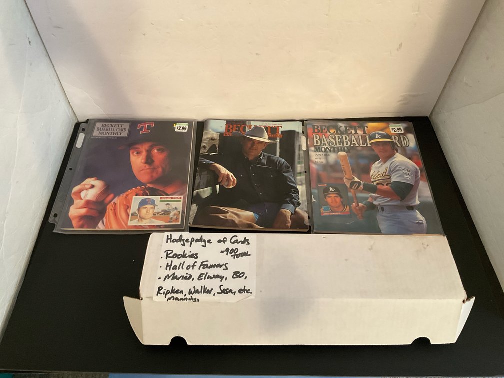 Grouping of sports trading cards & 3 Beckett magazines - Basement Living & Bar Area