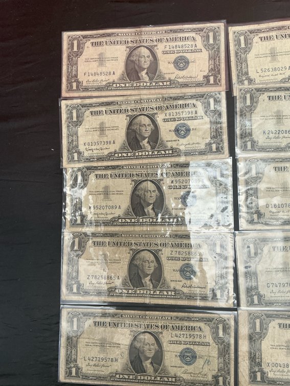 10 US $1 silver certificates, Series 1935 & 1957