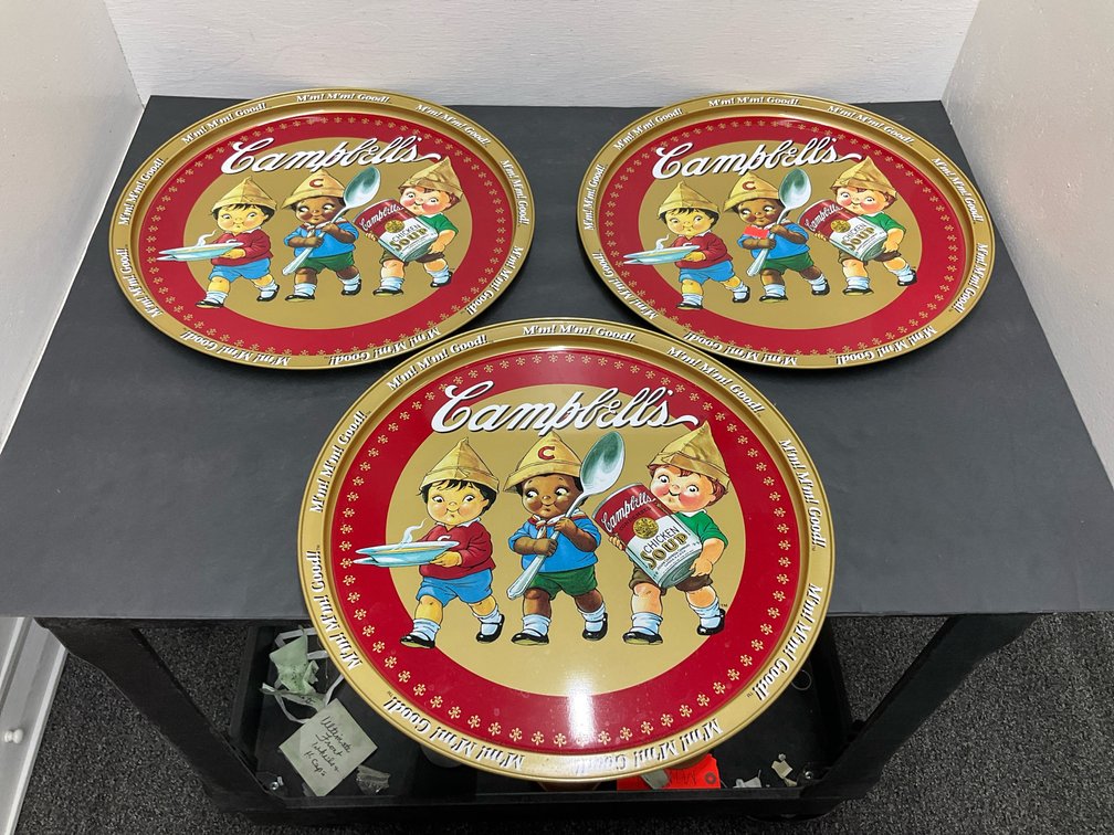 3 Campbell's Soup round tin trays