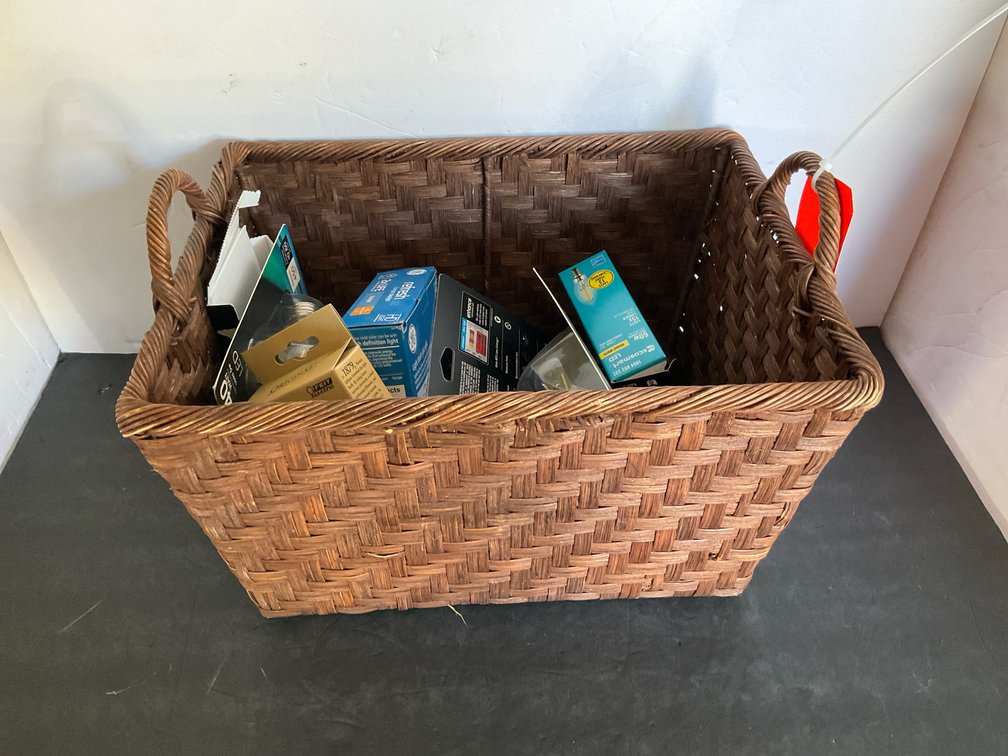 Woven basket with assorted LED light bulbs - Garage