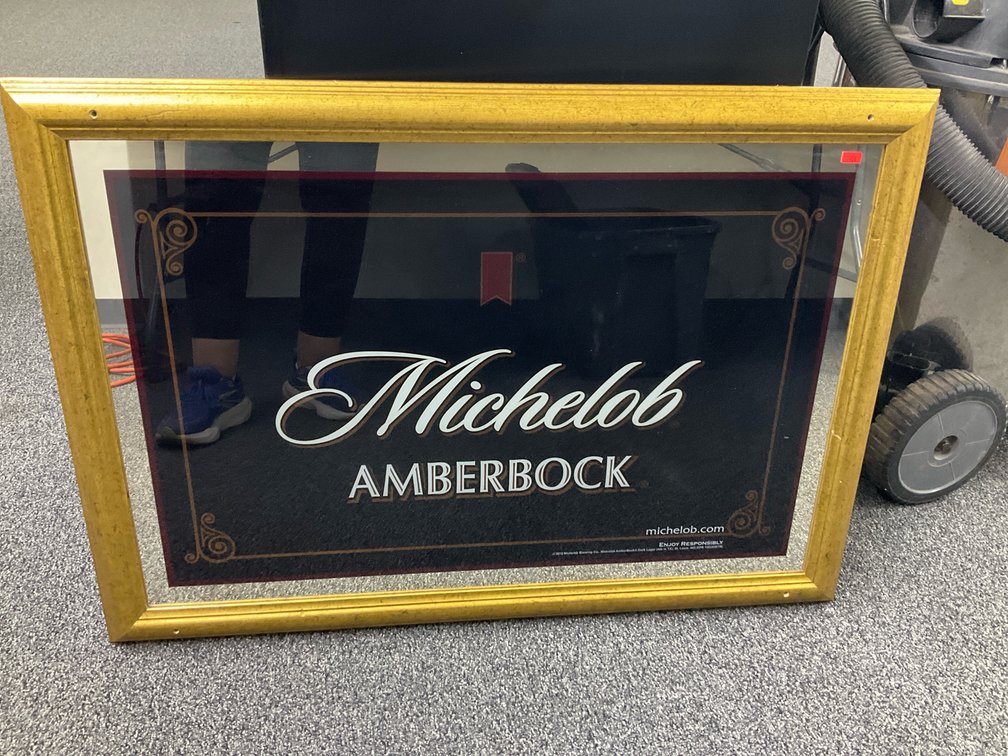 Michelob AmberBock framed mirror bar sign 34” x 26”