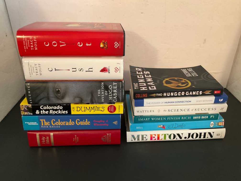 Grouping of hardcover & paperback books - Basement Living & Bar Area