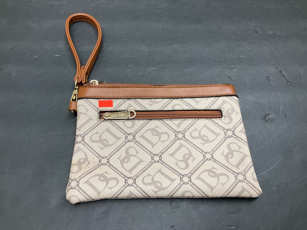 Dasein monogram patterned wristlet pouch