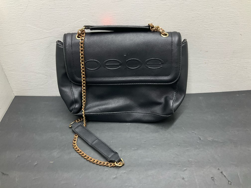 Bebe black textured flap shoulder bag with chain strap
