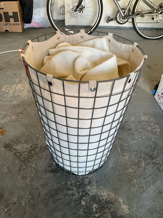 Round metal wire laundry hamper with canvas liner - Garage