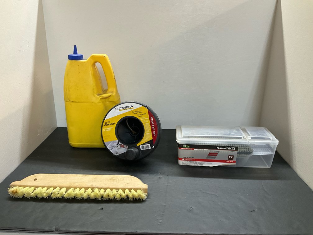 Hardware lot with Cobra drum auger & framing nails
