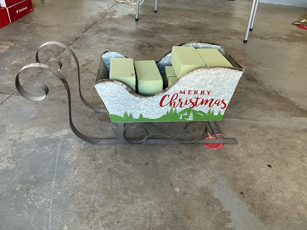 Galvanized metal "MERRY Christmas" decorative sleigh - Garage