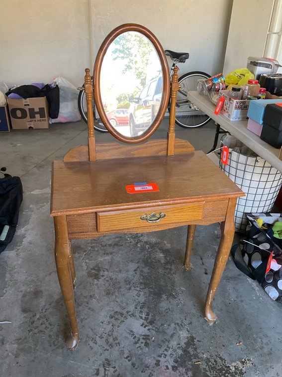Wood vanity table with oval swivel mirror - Garage