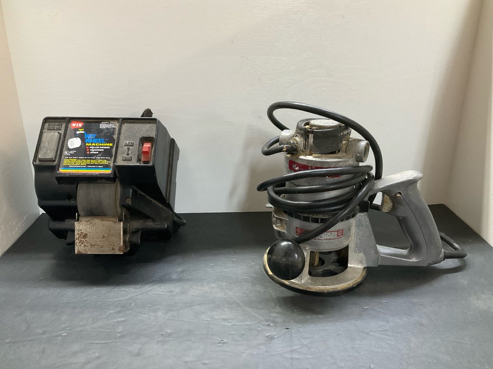 Benchtop wet wheel sharpener & electric router