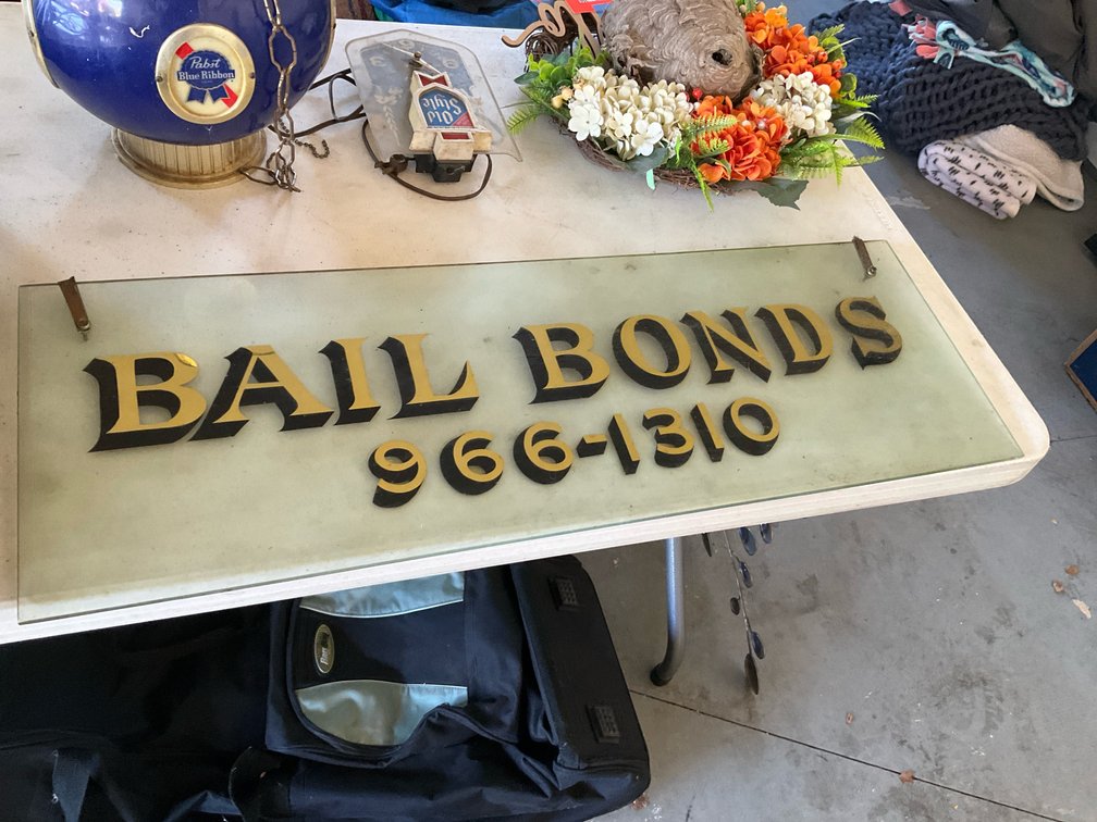 Frosted glass Bail Bonds sign with mounting clips - Garage