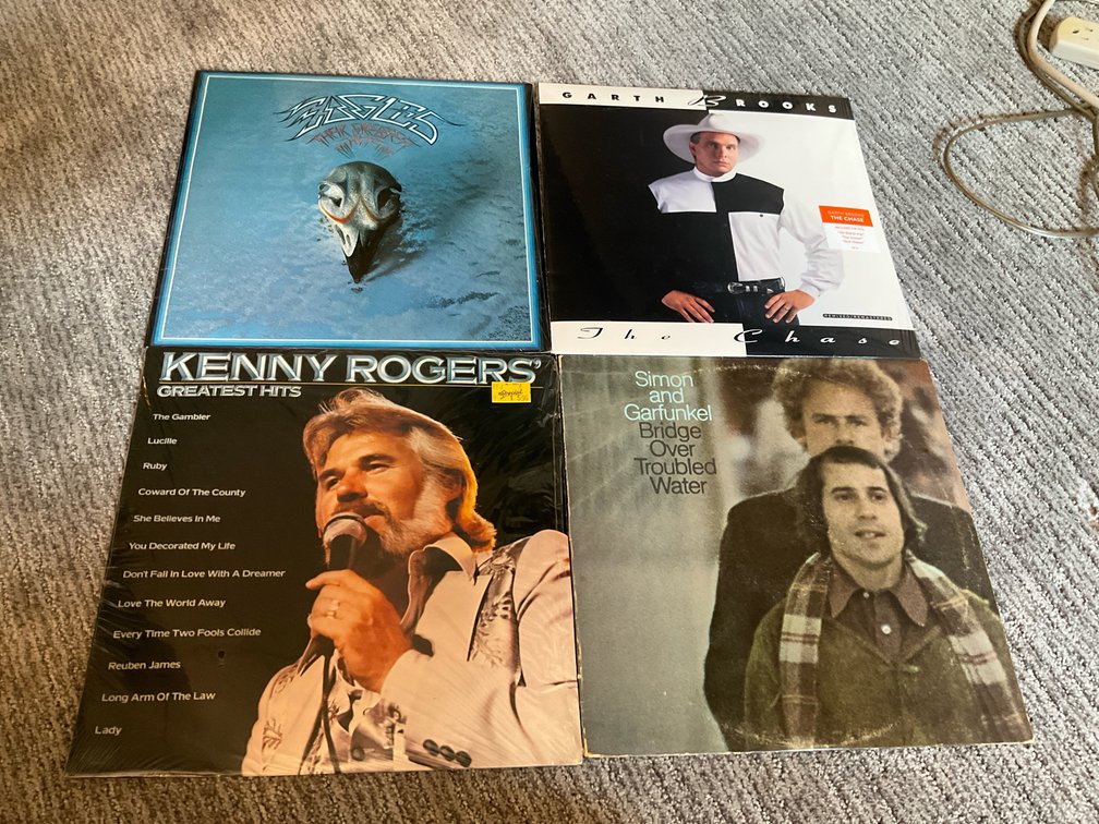 4 vinyl record albums with Eagles, Garth Brooks & more - Basement Living & Bar Area
